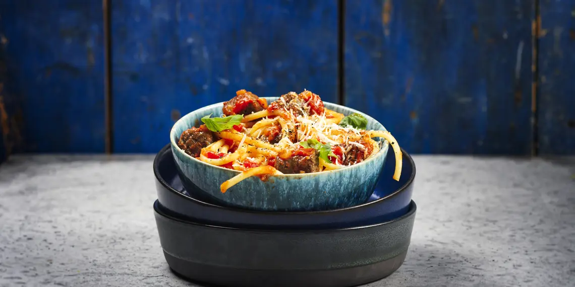 Scan vego meatballs pasta